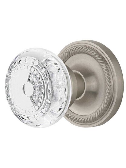 Rope Rosette Door Set with Meadows Crystal-Glass Knobs - 2 3/4 in Satin Nickel.